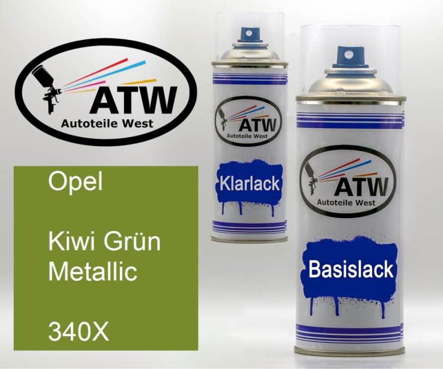 Opel, Kiwi Grün Metallic, 340X: 400ml Sprühdose + 400ml Klarlack - Set, von ATW Autoteile West.